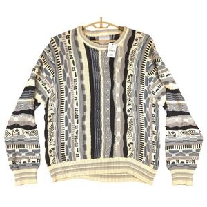 Vintage‎ Cotton On Garments 3D Knit Pattern Sweater Mens XXL Blue Beige